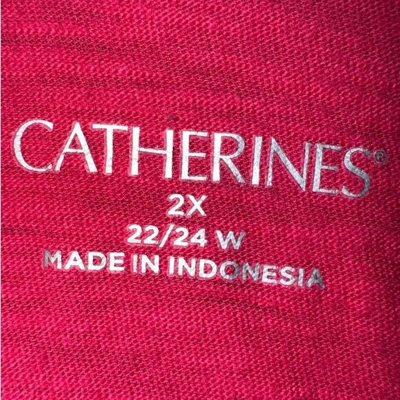 Catherines Women's Plus Size Slub Knit Sparkling Sequin Tee pink burst palm tree - Picture 5 of 5